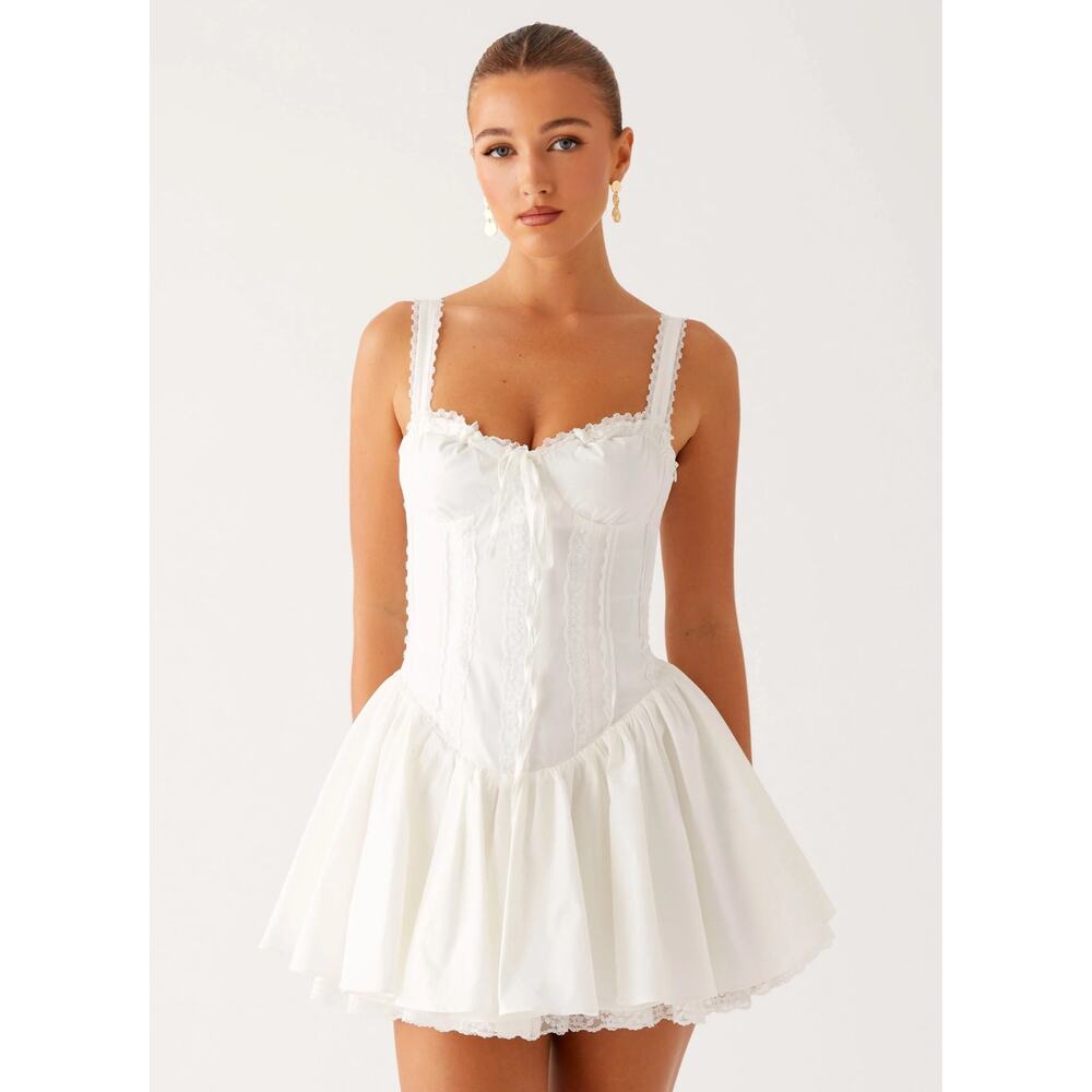 NWT Peppermayo Lacie Mini Dress White Corset Back Bodycon Mini Dress US 4